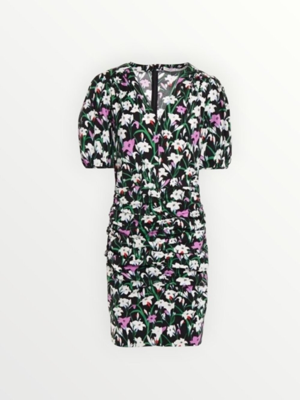 Veronica Beard Janis Floral Ruched Puff Sleeve Mini Dress